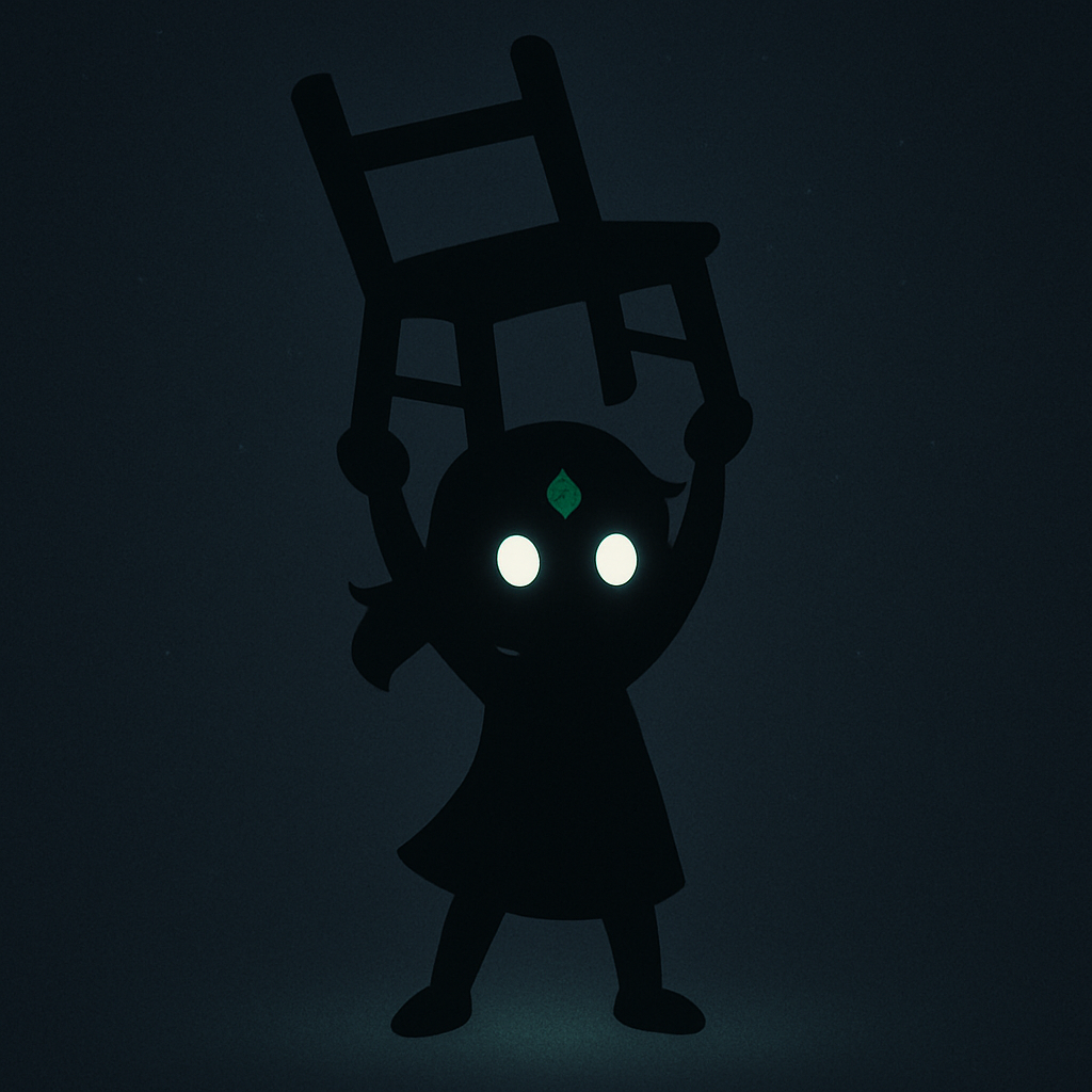 Silhouette of Annastara lifting a chair